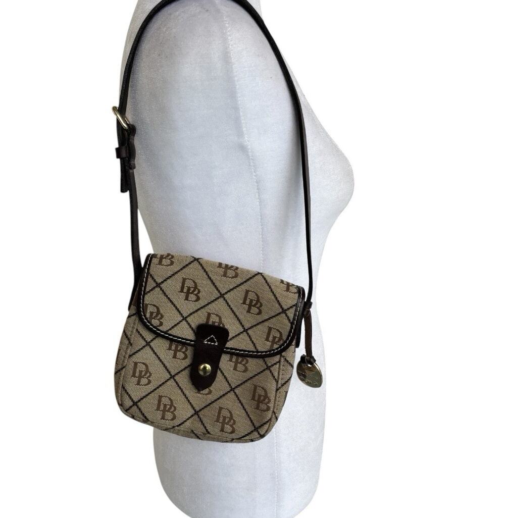 Vintage Dooney & Bourke Signature Monogram Mini Flap Crossbody Bag Brown Y2K